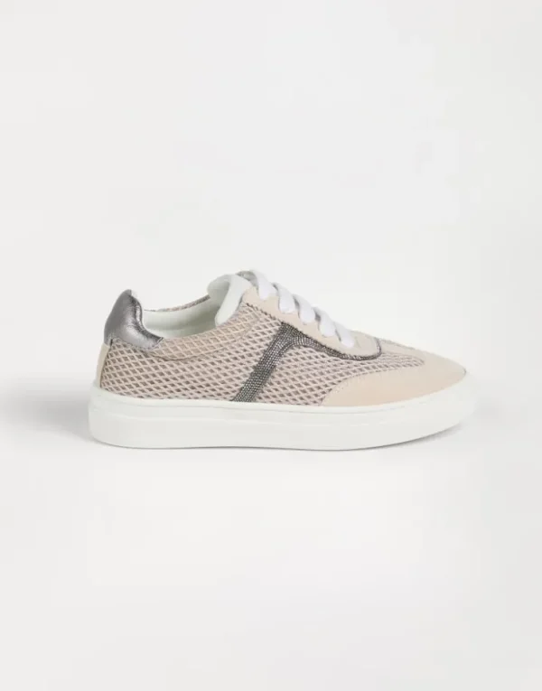 Brunello Cucinelli Sneakers aus Veloursleder und Techno Net-Stoff mit Monili | Kinder Schuhe