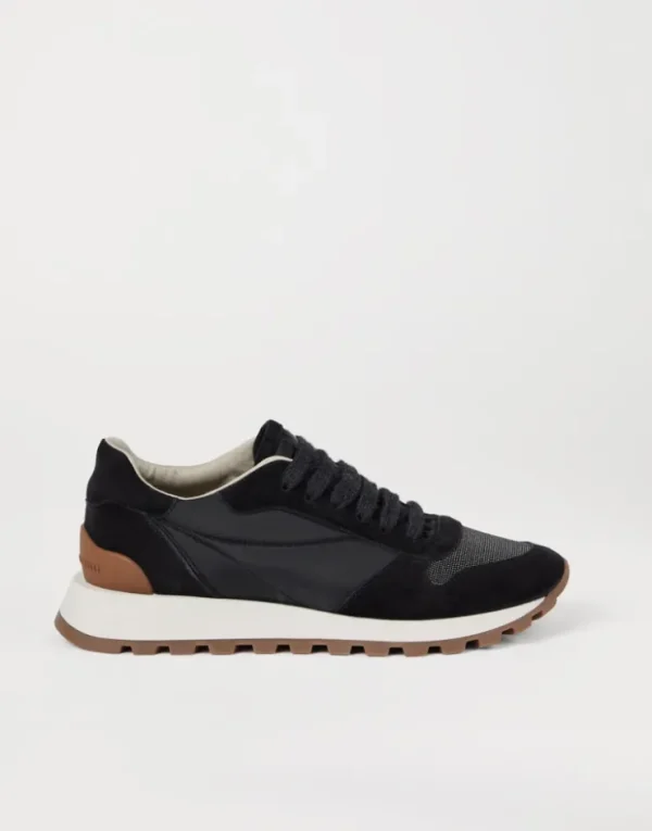 Brunello Cucinelli Sneakers aus Veloursleder und Techno-Stoff mit Precious Toe | Damen Sneakers