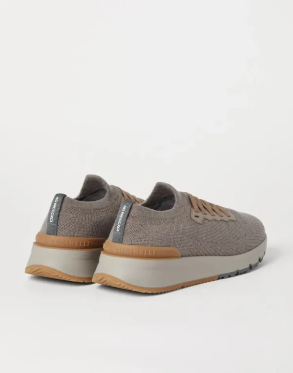 Brunello Cucinelli Sneakers aus Wollstrick und halbglänzendem Kalbsleder mit warmem Futter | Herren Sneakers