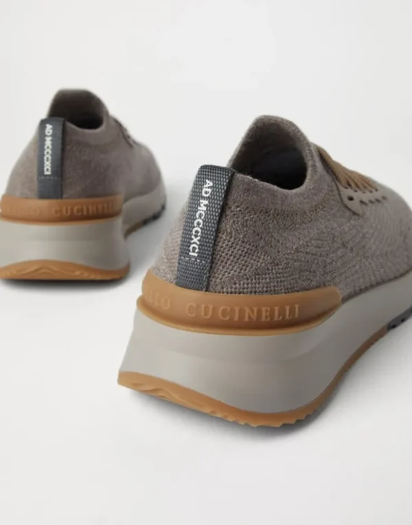 Brunello Cucinelli Sneakers aus Wollstrick und halbglänzendem Kalbsleder mit warmem Futter | Herren Sneakers