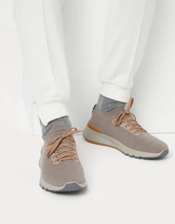 Brunello Cucinelli Sneakers aus Wollstrick und halbglänzendem Kalbsleder mit warmem Futter | Herren Sneakers