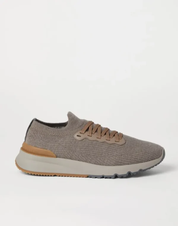 Brunello Cucinelli Sneakers aus Wollstrick und halbglänzendem Kalbsleder mit warmem Futter | Herren Sneakers