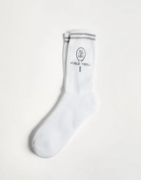 Brunello Cucinelli Socken aus Baumwolle in Rippenstrick mit Tennis-Logo | Kinder Accessoires