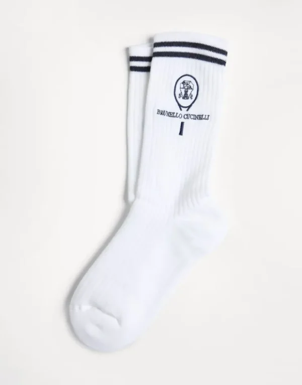 Brunello Cucinelli Socken aus Baumwolle in Rippenstrick mit Tennis-Logo | Kinder Accessoires