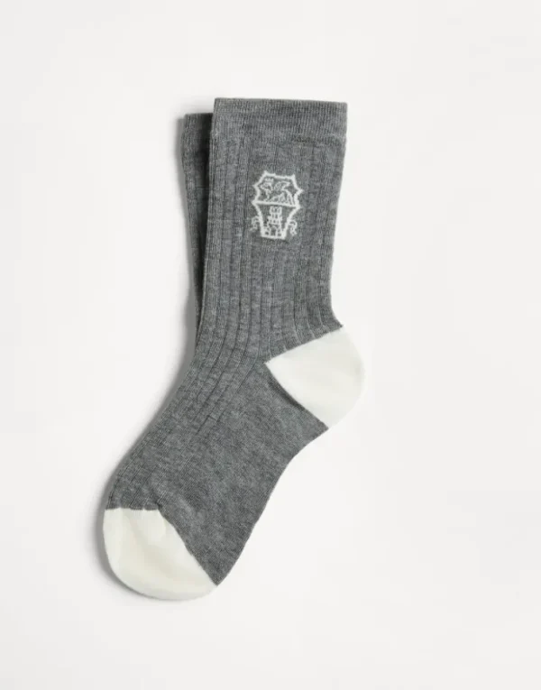 Brunello Cucinelli Socken aus Baumwolle in Rippenstrick mit Intarsie | Kinder Accessoires