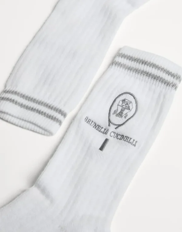 Brunello Cucinelli Socken aus Baumwolle in Rippenstrick mit Tennis-Logo | Kinder Accessoires