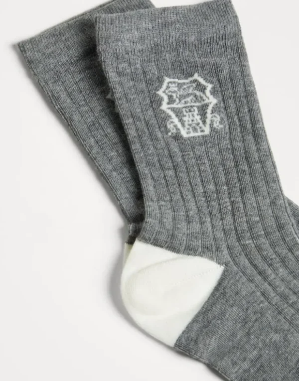 Brunello Cucinelli Socken aus Baumwolle in Rippenstrick mit Intarsie | Kinder Accessoires