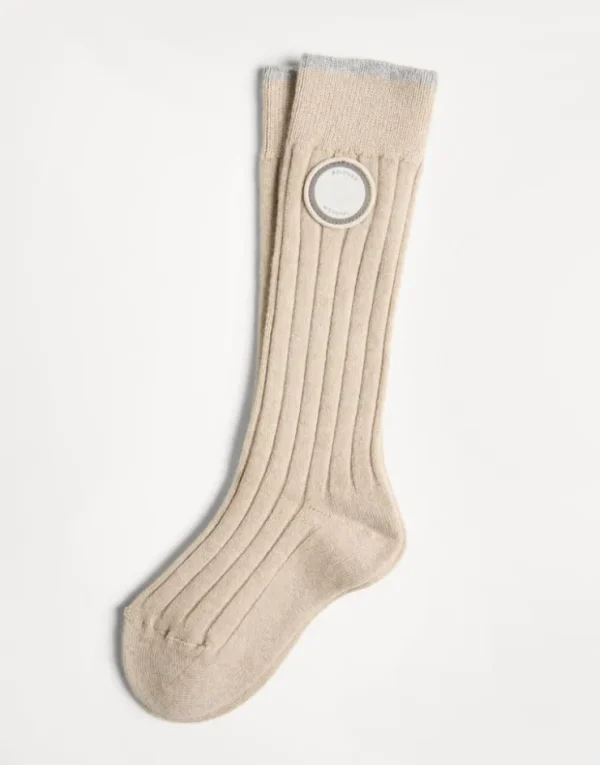 Brunello Cucinelli Socken aus Kaschmir in Rippenstrick mit Patch | Kinder Accessoires