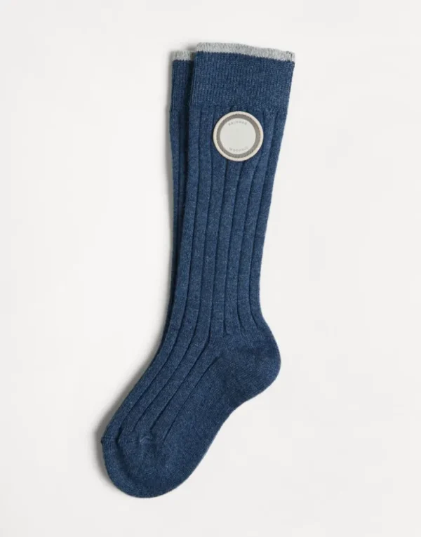 Brunello Cucinelli Socken aus Kaschmir in Rippenstrick mit Patch | Kinder Accessoires