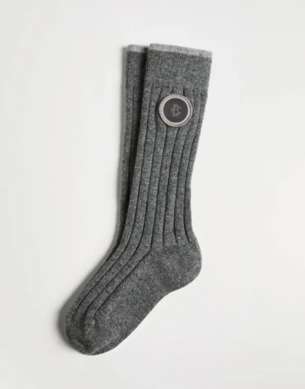 Brunello Cucinelli Socken aus Kaschmir in Rippenstrick mit Patch | Kinder Accessoires