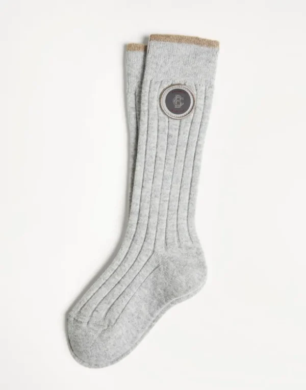 Brunello Cucinelli Socken aus Kaschmir in Rippenstrick mit Patch | Kinder Accessoires