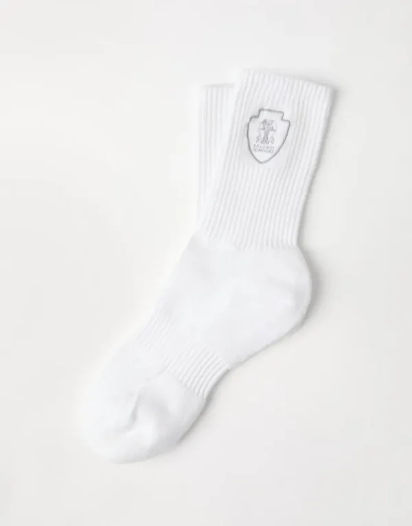 Brunello Cucinelli Socken aus Techno-Baumwolle in Rippenstrick mit gesticktem Logo | Herren Weitere Accessoires