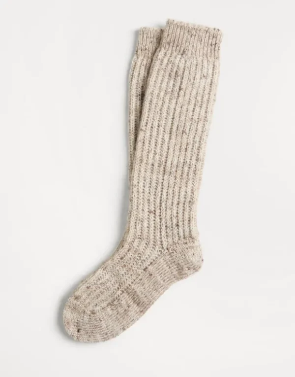 Brunello Cucinelli Socken in Rippenstrick aus Tweed in Wolle und Sparkling-Mohair | Kinder Accessoires