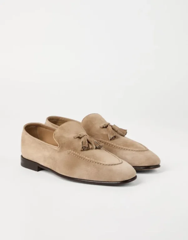 Brunello Cucinelli Soft-Loafers aus Veloursleder mit Quasten | Herren Mokassins