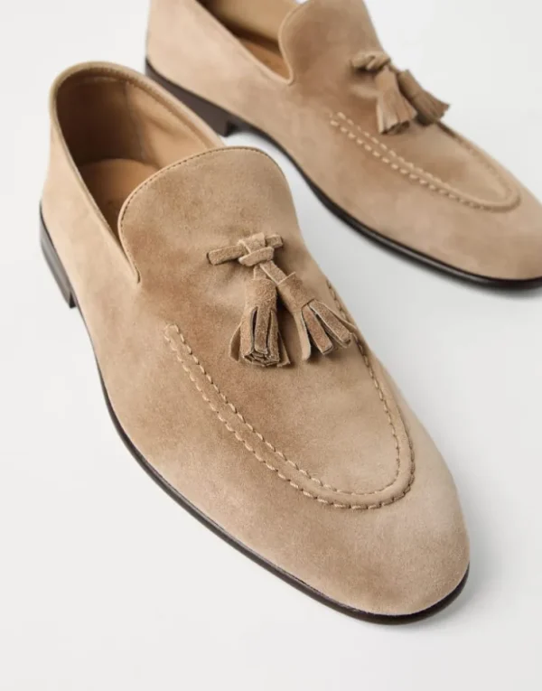 Brunello Cucinelli Soft-Loafers aus Veloursleder mit Quasten | Herren Mokassins