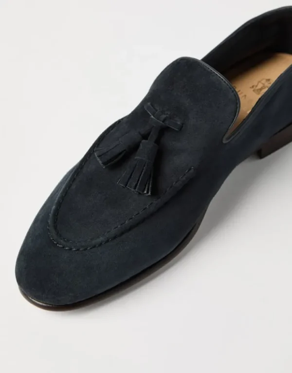 Brunello Cucinelli Soft-Loafers aus Veloursleder mit Quasten | Herren Mokassins