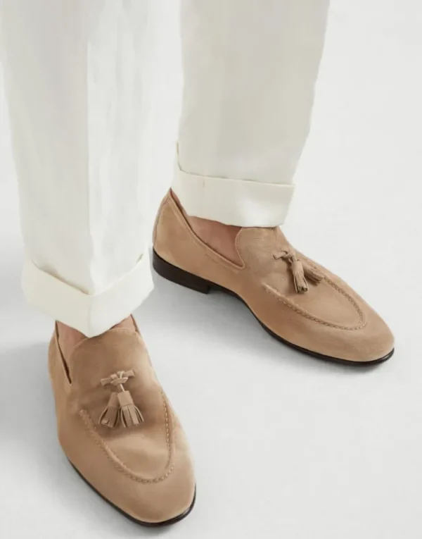 Brunello Cucinelli Soft-Loafers aus Veloursleder mit Quasten | Herren Mokassins