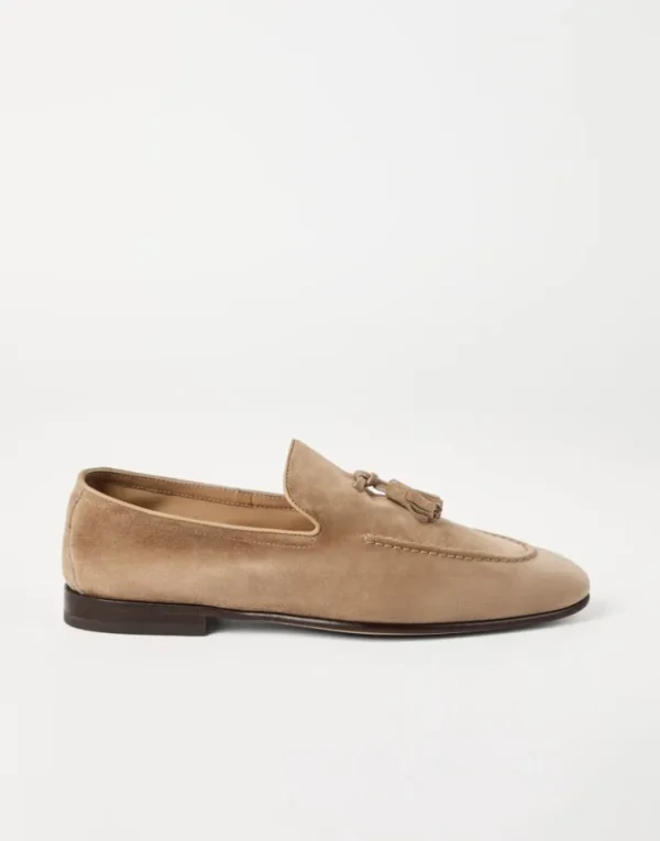 Brunello Cucinelli Soft-Loafers aus Veloursleder mit Quasten | Herren Mokassins