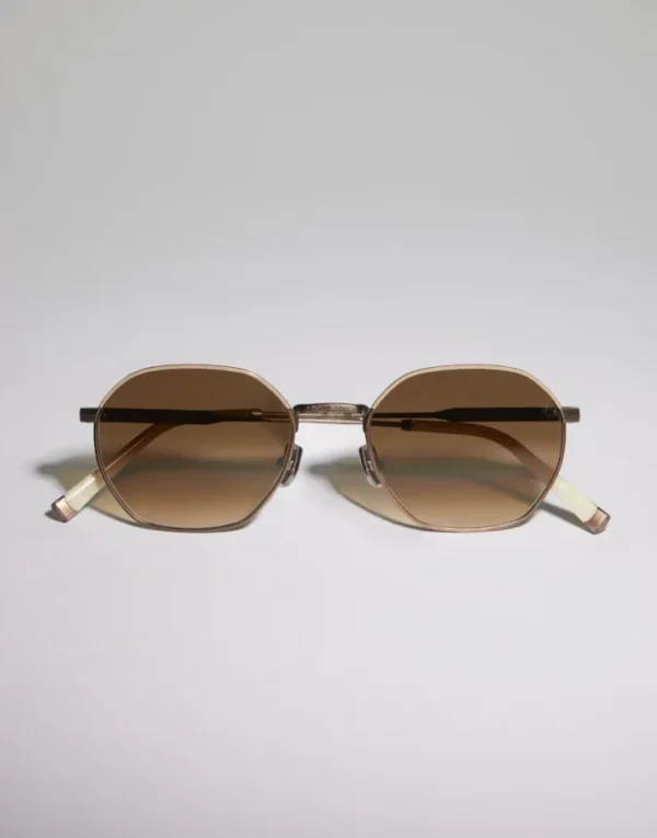 Brunello Cucinelli Sonnenbrille Intarsia Rays aus Titan | Damen Brillen | Brillen Herren