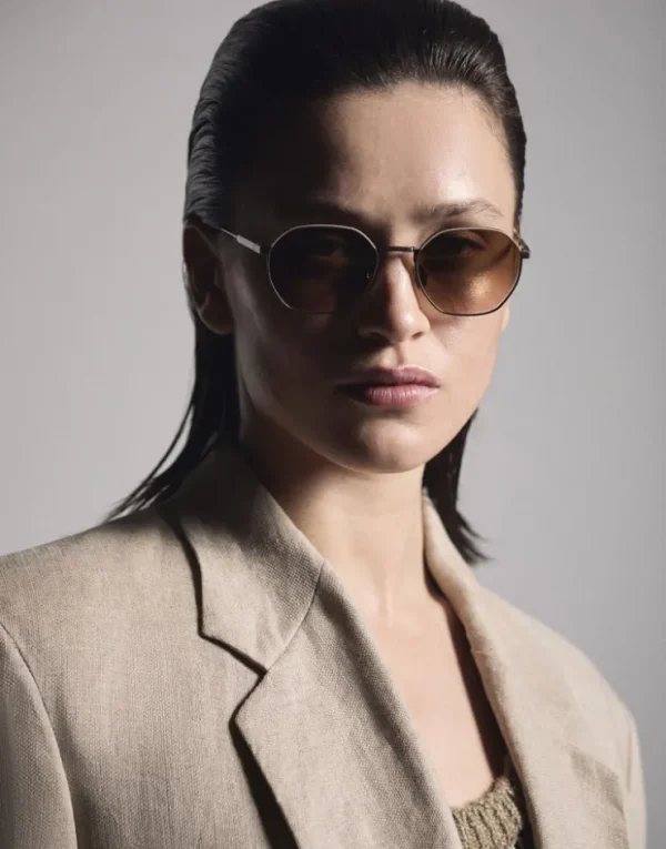 Brunello Cucinelli Sonnenbrille Intarsia Rays aus Titan | Damen Brillen | Brillen Herren