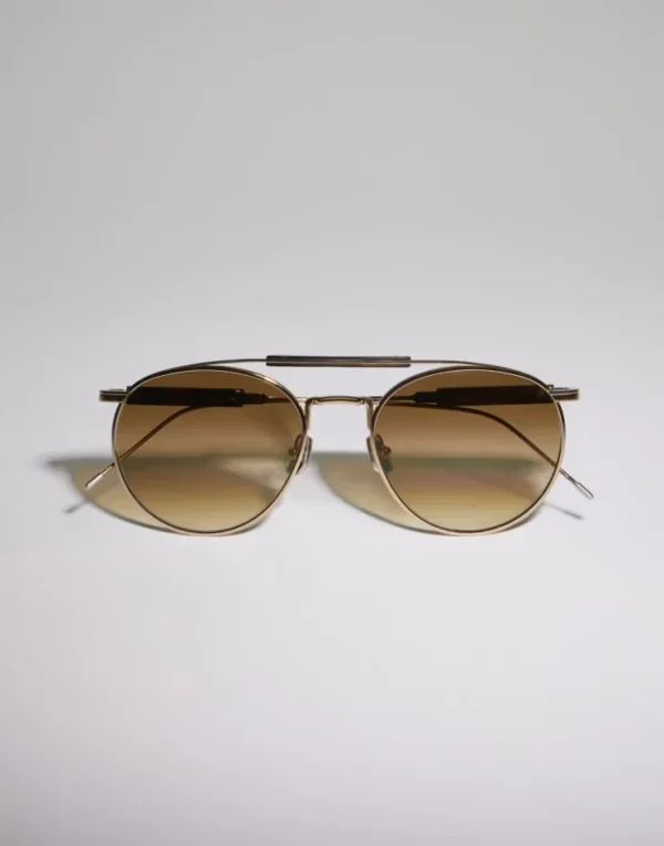 Brunello Cucinelli Sonnenbrille Sartorial Sunset aus goldplattiertem Titan und Horn | Damen Brillen | Brillen Herren