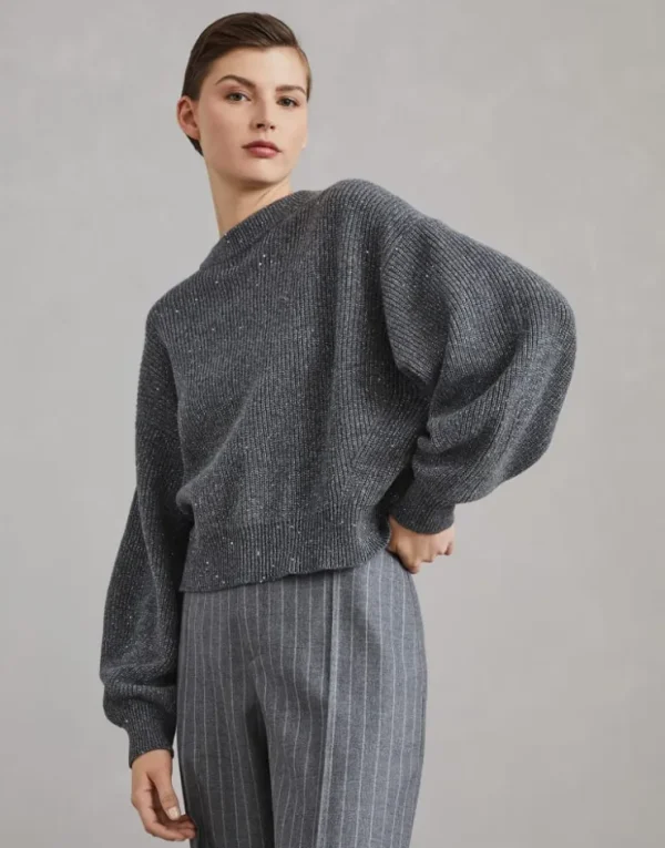 Brunello Cucinelli Sparkling & Dazzling-Pullover aus Kaschmir und Wolle in Patentstrick | Damen Strickwaren