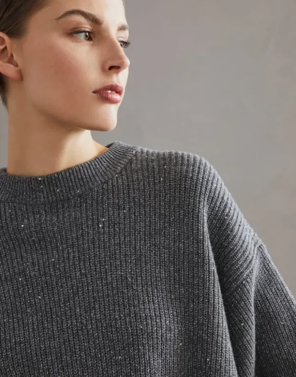 Brunello Cucinelli Sparkling & Dazzling-Pullover aus Kaschmir und Wolle in Patentstrick | Damen Strickwaren