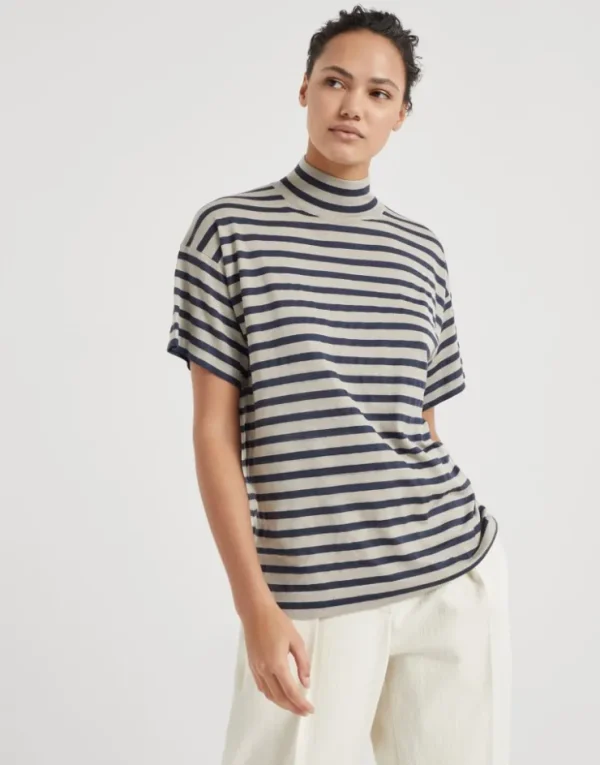 Brunello Cucinelli Sparkling Stripe-Rollkragenpullover aus Kaschmir und Seide | Damen Strickwaren