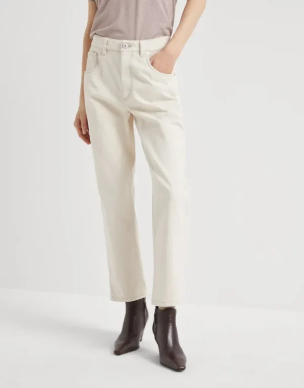 Brunello Cucinelli Straight-Hose aus stückgefärbtem Stretch-Denim mit Shiny Bartack | Damen Hosen