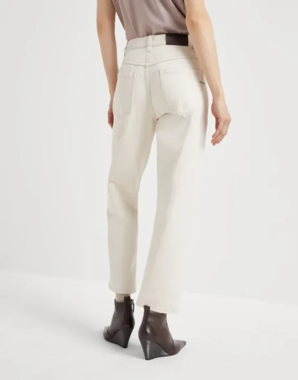 Brunello Cucinelli Straight-Hose aus stückgefärbtem Stretch-Denim mit Shiny Bartack | Damen Hosen