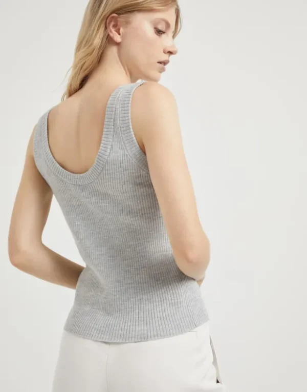 Brunello Cucinelli Stricktop aus Schurwolle und Kaschmir in Rippenstrick mit Monili | Damen Strickwaren