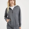 Brunello Cucinelli Sweatjacke aus Interlock in Baumwolle und Seide mit Kapuze und Precious Zipper Pull | Damen Travelwear