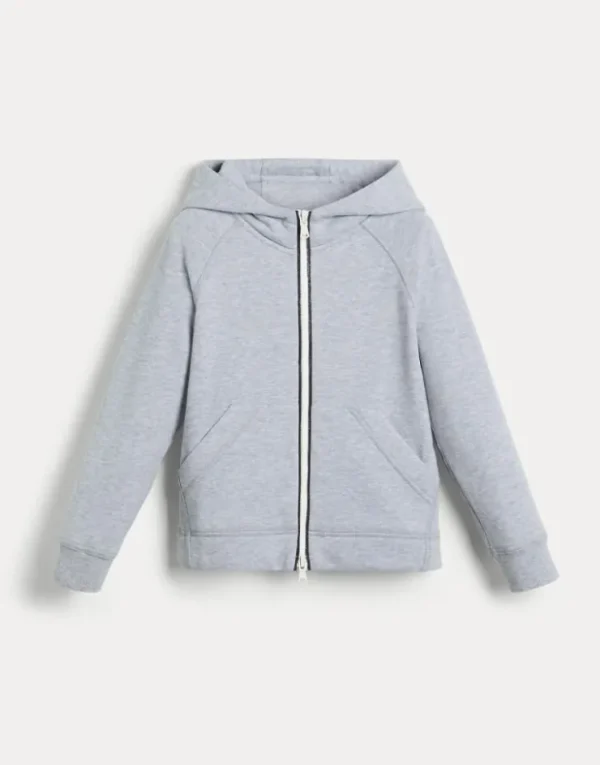 Brunello Cucinelli Sweatjacke aus Smooth-Baumwolle mit Kapuze, Reißverschluss und Monili | Kinder Travelwear