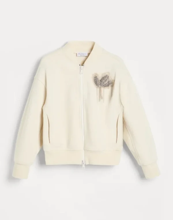 Brunello Cucinelli Sweatjacke im Blouson-Stil aus Smooth-Baumwollsweat mit Precious Flower Crest | Kinder Travelwear