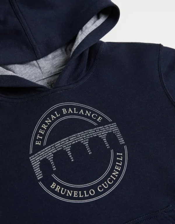 Brunello Cucinelli Sweatshirt aus doppeltem Sweatstoff in Baumwolle, Kaschmir und Seide mit Kapuze und Print | Kinder Travelwear