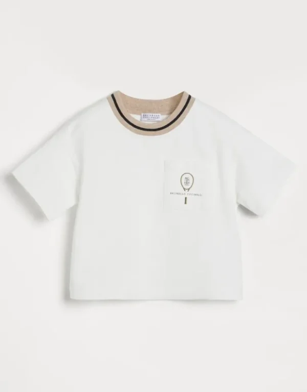 Brunello Cucinelli Sweatshirt aus leichtem Comfort-Baumwolljersey mit Tennis-Logo | Kinder Travelwear