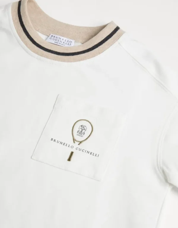 Brunello Cucinelli Sweatshirt aus leichtem Comfort-Baumwolljersey mit Tennis-Logo | Kinder Travelwear