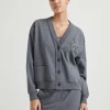 Brunello Cucinelli Sweatshirt aus leichtem Stretch-Baumwollsweat mit Knöpfen und Precious Flower Crest | Damen Travelwear | T-shirts & Tops