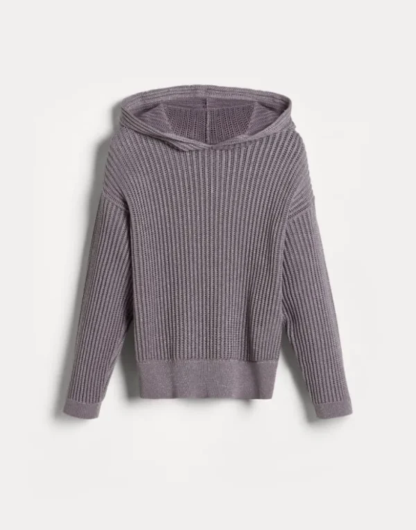 Brunello Cucinelli Sweatshirt aus Sparkling-Baumwolle in durchbrochenem Rippenstrick mit Kapuze | Kinder Strickwaren