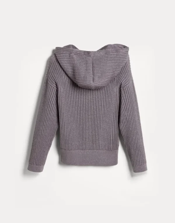 Brunello Cucinelli Sweatshirt aus Sparkling-Baumwolle in durchbrochenem Rippenstrick mit Kapuze | Kinder Strickwaren