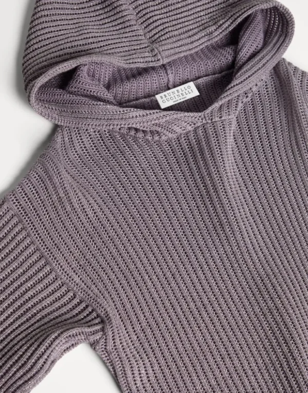 Brunello Cucinelli Sweatshirt aus Sparkling-Baumwolle in durchbrochenem Rippenstrick mit Kapuze | Kinder Strickwaren