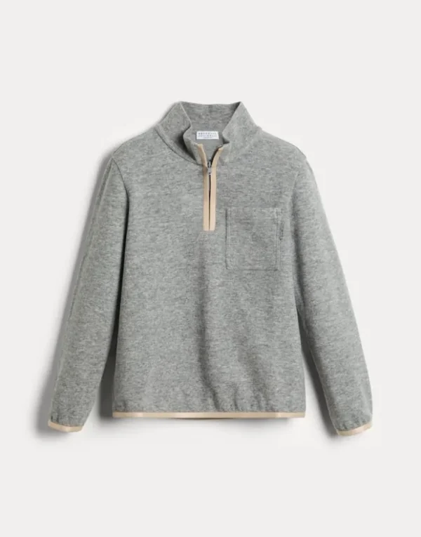 Brunello Cucinelli Sweatshirt aus Techno-Kaschmir und -Baumwolle mit Stehkragen und Reißverschluss | Kinder T-shirts & Hemden