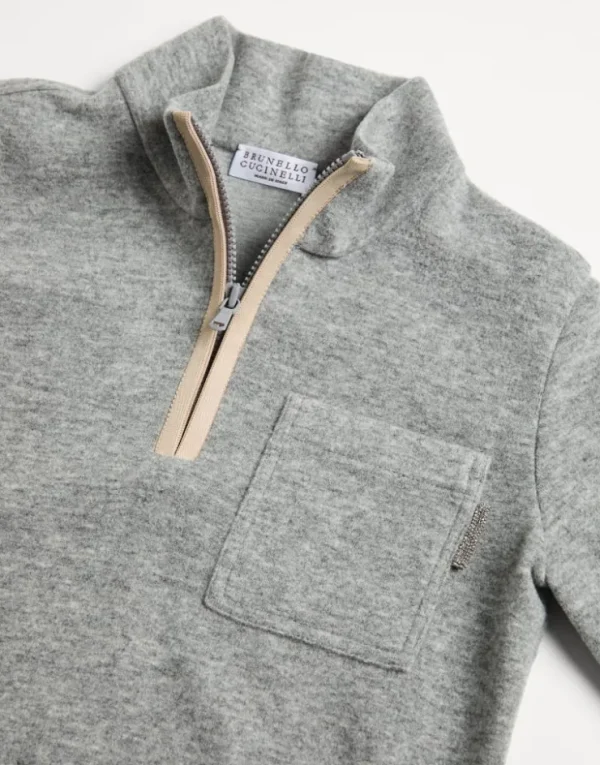 Brunello Cucinelli Sweatshirt aus Techno-Kaschmir und -Baumwolle mit Stehkragen und Reißverschluss | Kinder T-shirts & Hemden