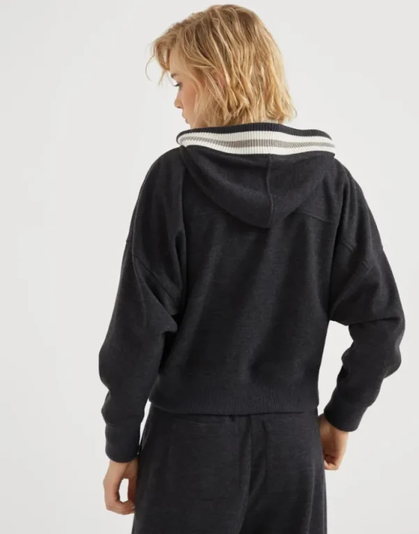 Brunello Cucinelli Sweatshirt in Kaschmir-Interlock mit Kapuze und Logo | Damen Travelwear