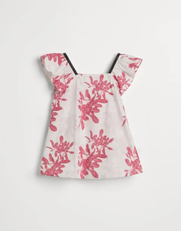 Brunello Cucinelli Top aus Baumwollpopeline mit Blumenprint und Monili | Kinder T-shirts & Hemden