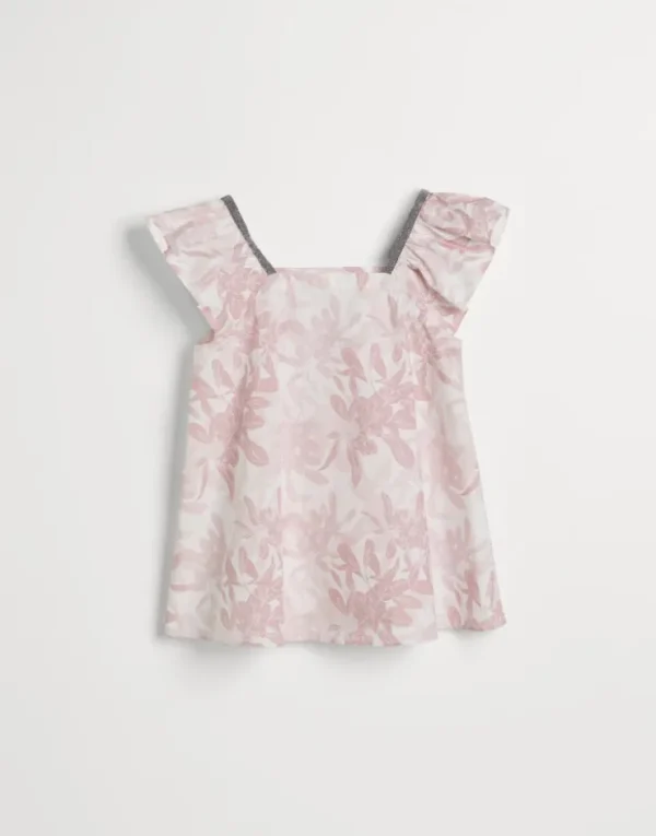 Brunello Cucinelli Top aus Baumwollpopeline mit Blumenprint und Monili | Kinder T-shirts & Hemden