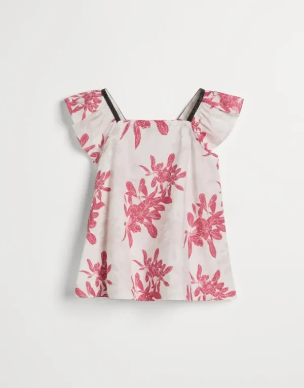 Brunello Cucinelli Top aus Baumwollpopeline mit Blumenprint und Monili | Kinder T-shirts & Hemden