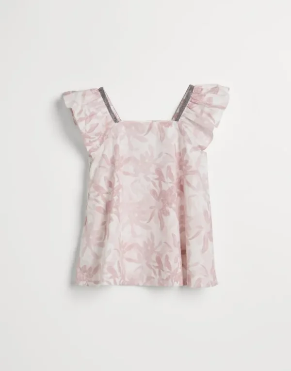 Brunello Cucinelli Top aus Baumwollpopeline mit Blumenprint und Monili | Kinder T-shirts & Hemden