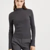 Brunello Cucinelli Top aus geripptem Baumwolljersey mit Precious Cuff Detail | Damen T-shirts & Tops