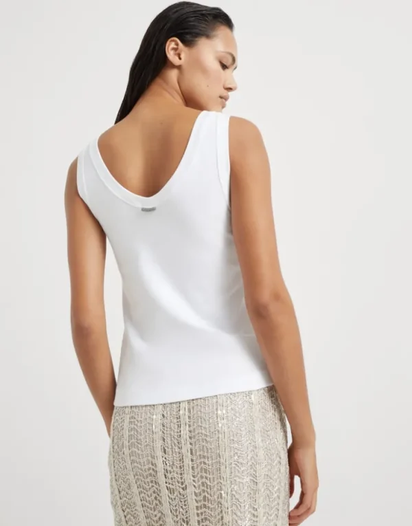 Brunello Cucinelli Top aus geripptem Baumwolljersey mit Stretch und Shiny Tab | Damen T-shirts & Tops